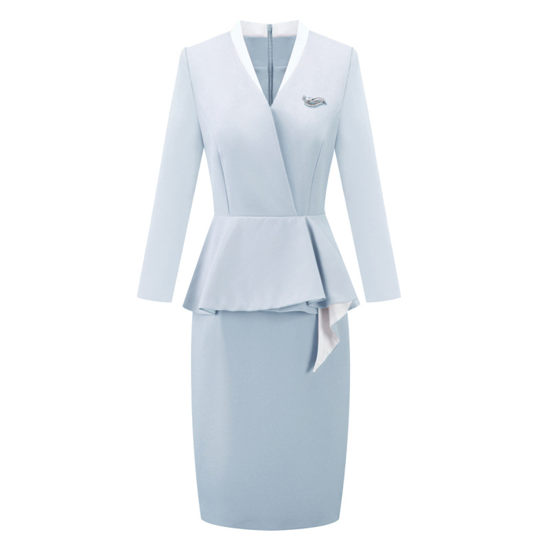 Professional light familiar dress long sleeve stitching host formal dress female conference reception stewardess hotel manager overalls