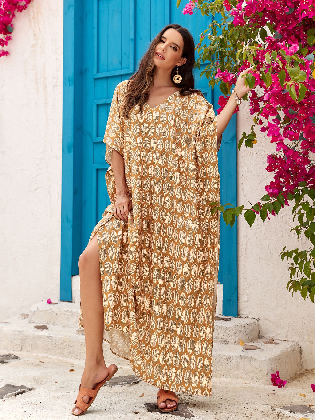 1D100 playa blusa nuevo delantero y trasero en V cuello suelto playa vacaciones falda bikini sol protección camisa transfronteriza