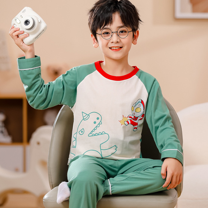 Pijamas infantiles para niños niñas primavera y otoño algodón de punto lindo dibujo animado manga larga set padres e hijos ropa doméstica para niños