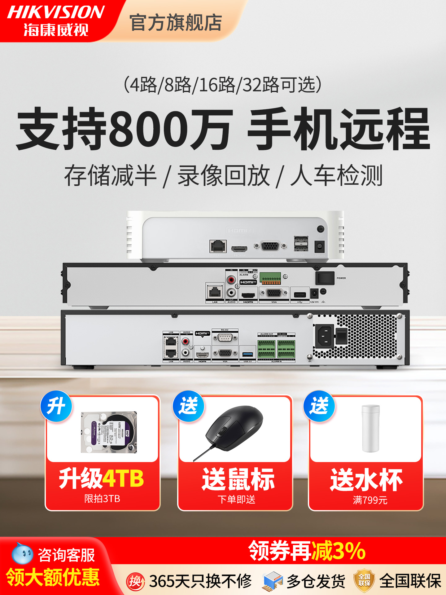 海康威视监控摄像头硬盘录像机套装高清NVR商用非poe视频存储主机