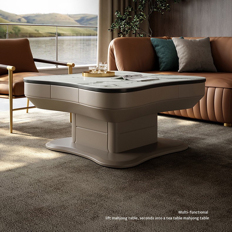Mesa de mahjong completamente automática, mesa de comedor, placa de roca multifuncional de doble uso, mesa de centro de elevación de lujo ligero italiano, máquina de mahjong, mesa de comedor doméstica