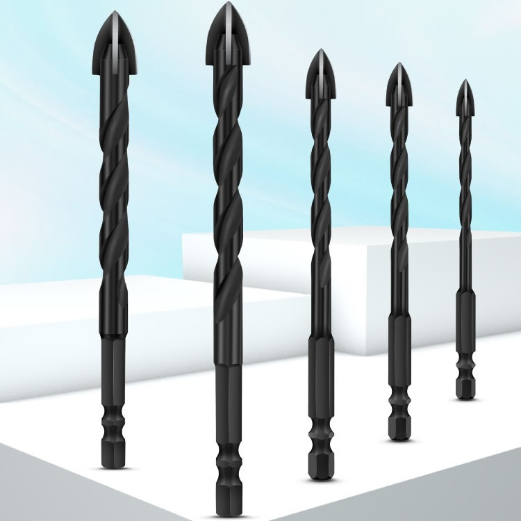 六角柄螺纹十字三角钻 瓷砖玻璃陶瓷打孔开孔器 加长麻花螺旋钻头