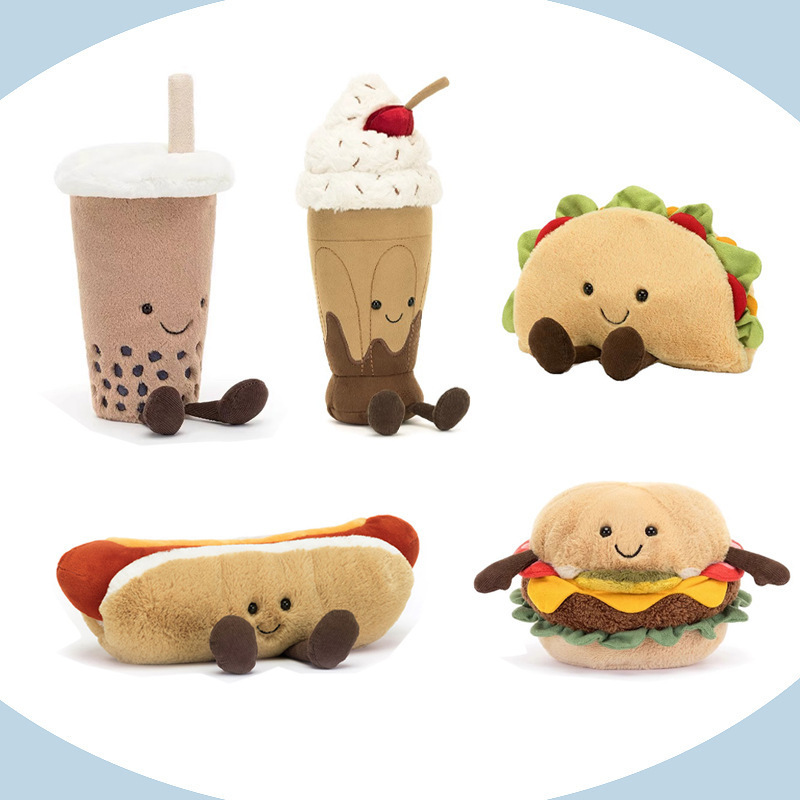 Fun Food Series Dolls and Plush Toys: Delicious Hot Dogs, Burgers, Milk Tea, Afternoon Tea Party Plush Toys Gifts Fun Food Series Dolls and Plush Toys: Delicious Hot Dogs, Burgers, Milk Tea, Afternoon Tea Party Plush Toys Gifts