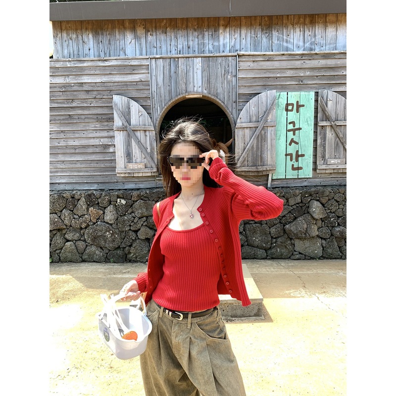 小仙倪子韩系纯欲针织吊带开衫女秋季新款百搭显瘦背心上衣两件套|undefined