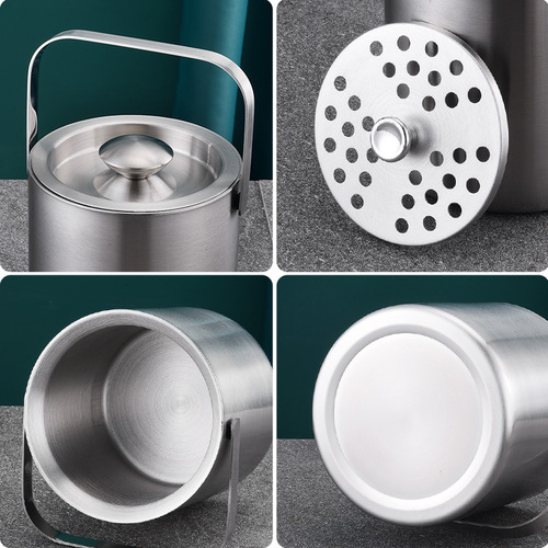 Cross-border supply of 304 stainless steel ice bucket, double-layer straight bar beer red wine bucket, KTV club ice cube ice bucket