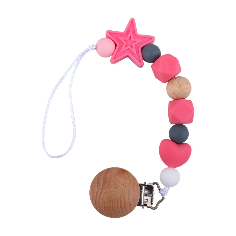 Suministros para bebés calmante clip de chupete de silicona bebé estrella de cinco puntas cadena anti-gota cuentas de silicona Cadena de chupete Comercio exterior Nuevo