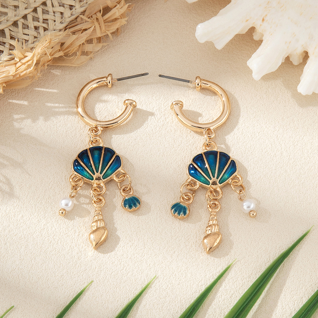 Scallop, Starfish, Shell Pattern 1 Pair Marine Style Scallop Starfish Shell Zinc Alloy Drop Earrings