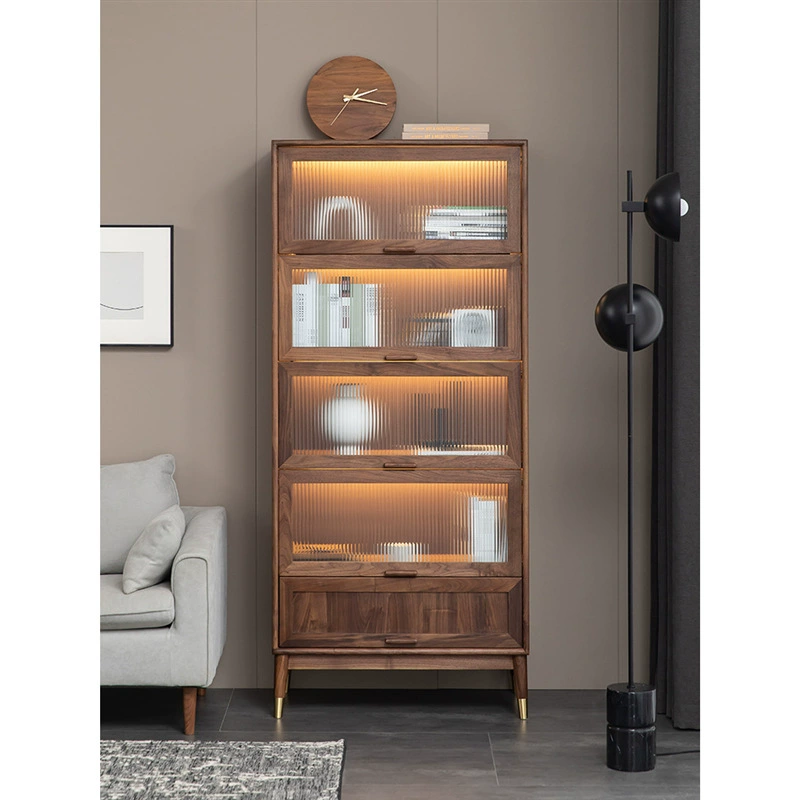 Черное ореховое дерево все цельное дерево книжный шкаф книжная полка Встроенная настенная Пылезащитная стеклянная дверная шкаф для хранения витрина шкаф для хранения