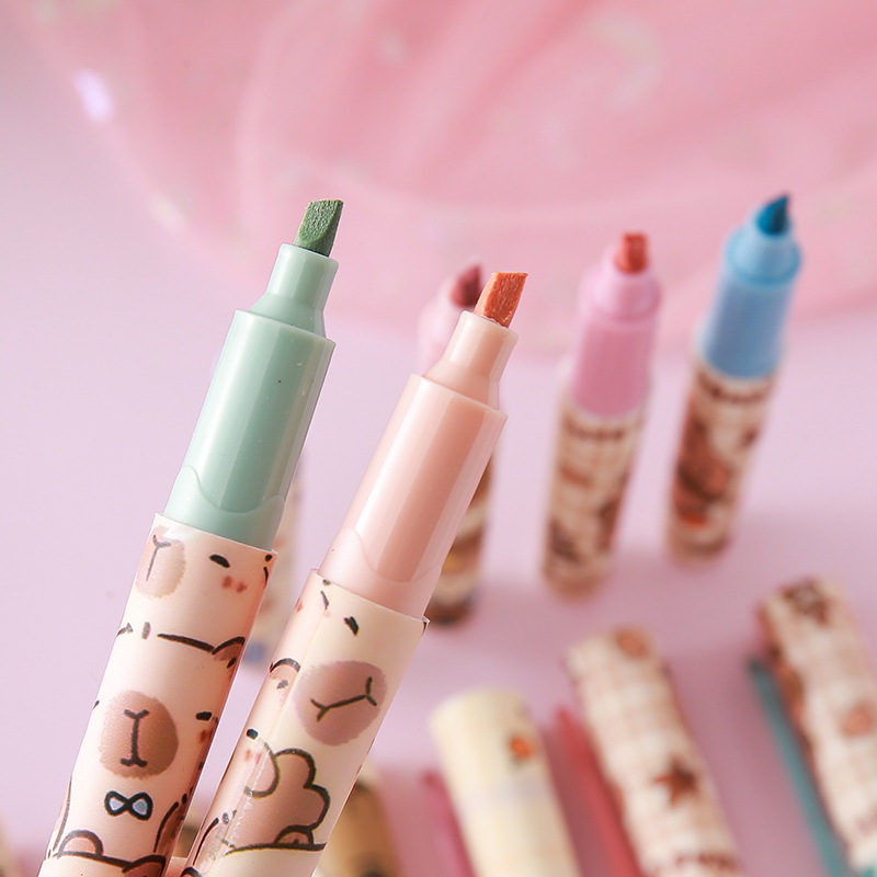 Resaltador Kapibala Resaltador de bolsillo portátil creativo para estudiantes Pluma de marcado de color oblicuo Bolígrafo de cuenta manual al por mayor