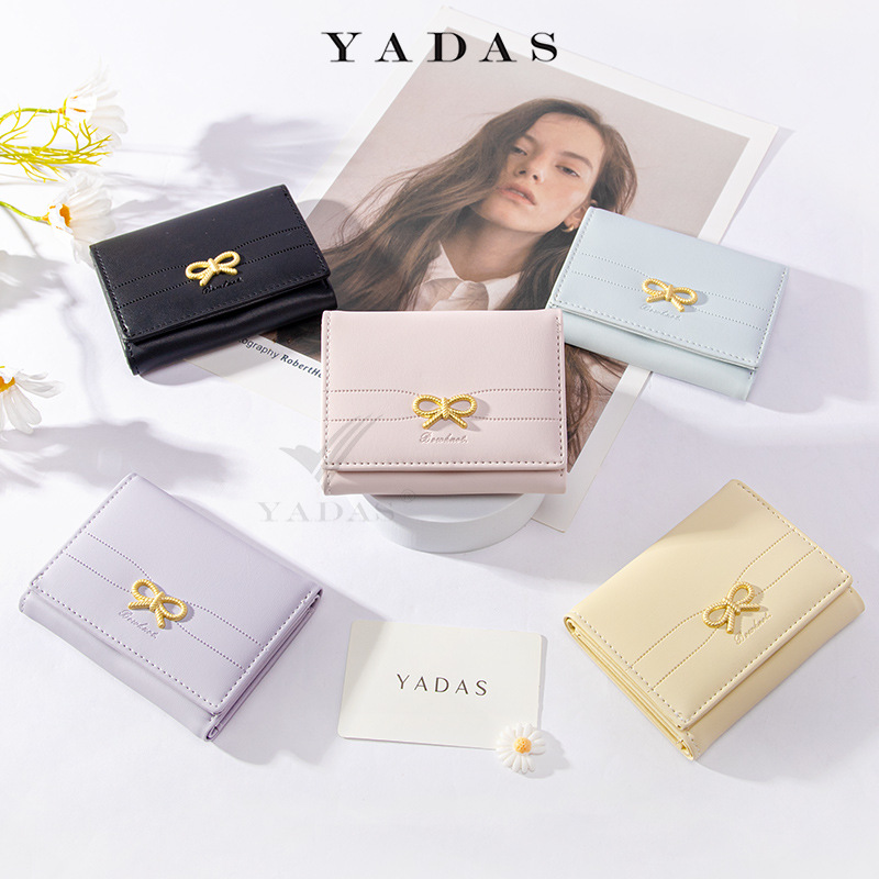 [Bow hardware] YADAS titular de la tarjeta de las mujeres lindas multi-tarjeta corta tríptico monedero pequeño monedero