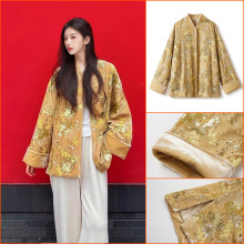 2025秋季新款新中式丝绒盘扣外套国风立体提花气质长袖上衣 M3006