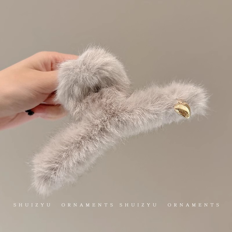 Pin de pelo de peluche para mujeres otoño y invierno estilo coreano peludo gran clip de agarre de cabeza trasera clip de tiburón temperamento clip de agarre de cabello adornamiento de cabeza