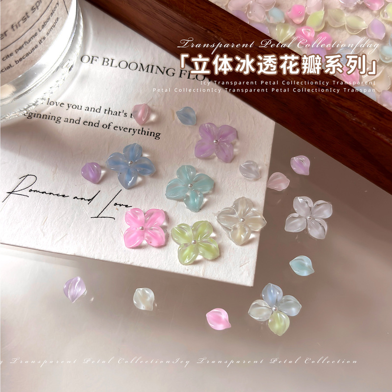 Xiaohongshu's Popular Ice Flower Petal Nail Art Decorations, Ins Pure Desire Style with Lily Flower Ice Crystal Flower DIY Nail Decoration