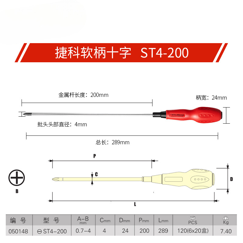 Jetco Tool Cruce Destornillador de vástago blando Cruce con destornillador doméstico magnético Destornillador ST