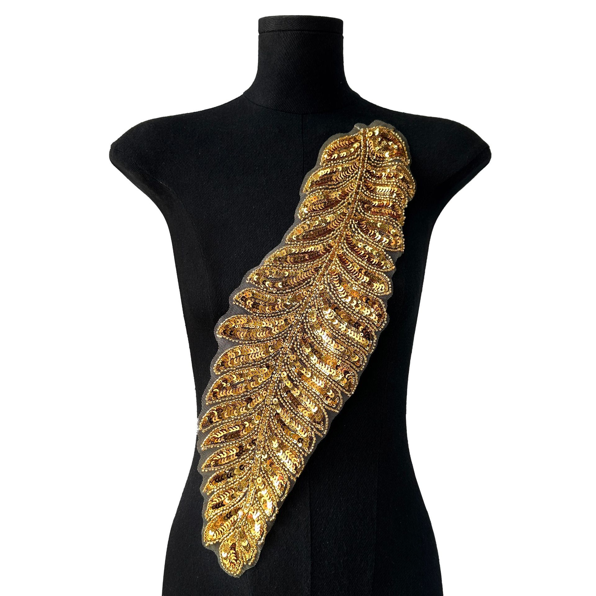 Lentejuelas de malla de hojas de cola de pájaro, pegatinas de tela en forma de hoja de árbol de plumas, vestidos de novia, vestidos de novia, accesorios de ramillete bordados