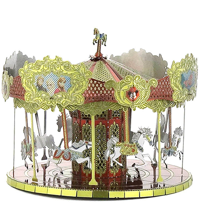 Modelo loco carrusel todo metal acero inoxidable modelo de ensamblaje de bricolaje juguete de rompecabezas tridimensional sin pegamento