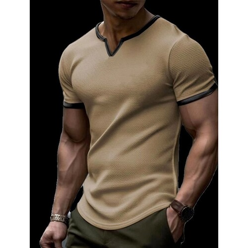 Summer Solid Color Two-Piece Base Shirt Elastic Men's T-Shirt Men's Short Sleeve Tight V-Neck Slim Fit Breathable Gray