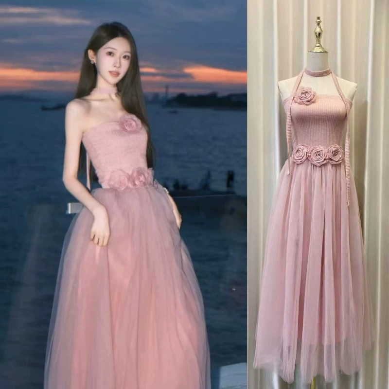 Розовая юбка Dopamine Wear, сетчатая юбка, топ, костюм, летняя юбка из двух частей, сказочная юбка для отдыха на море