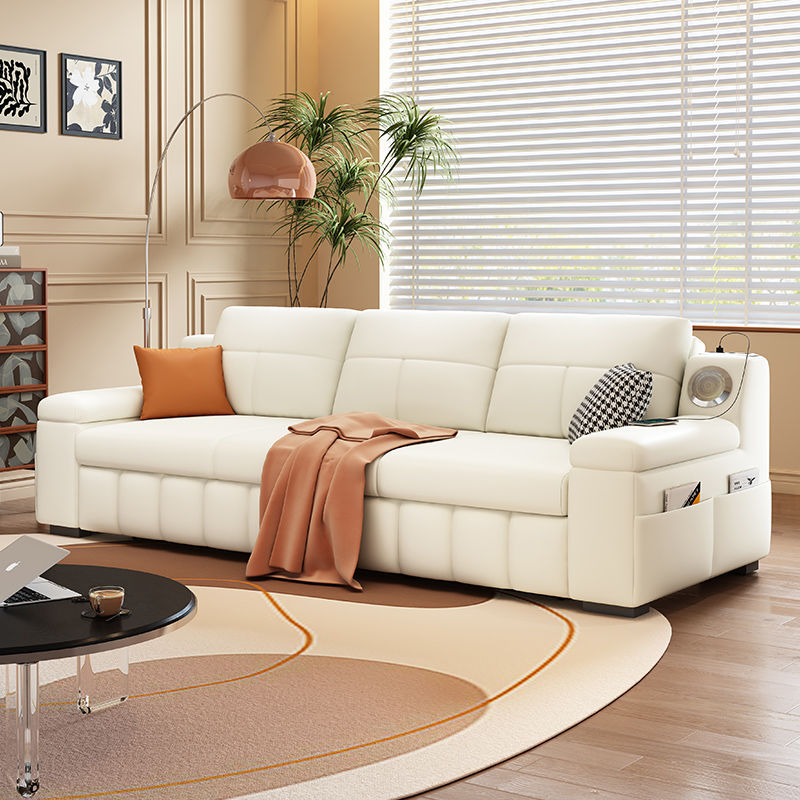 Simple Sofa Bed Living Room Light Luxury Cream Modern Style Cat Claw Leather Sofa Small Apartment Straight Row New Durable Hot Style