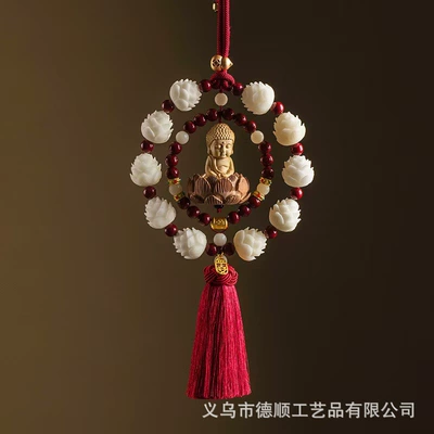 Decoration, Lotus Rearview Mirror Hanging, Car hanging - red-cinnabar-double-ring-buddha