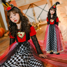 万圣节儿童服装红桃皇后连衣裙魔法女巫装巫婆长袍网纱礼服表演服
