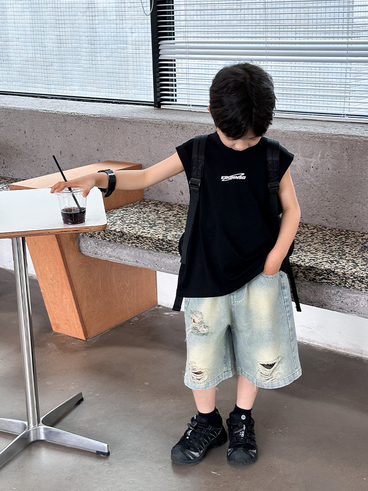 Camiseta de chaleco para niños, ropa de verano sin mangas para niños, 2026 ropa de verano para niños, nueva chaqueta de hombro suelta para niños