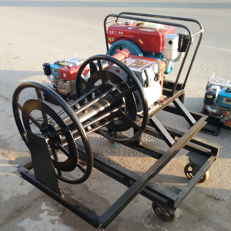 供应大滚筒柴油绞磨 5吨快速轴传动绞磨每分钟3到35米快速拉缆机