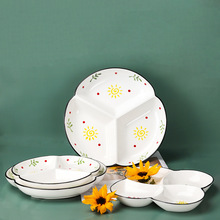 陶瓷盤手繪 家用創意分隔盤子 兒童早餐盤菜盤簡約三格盤