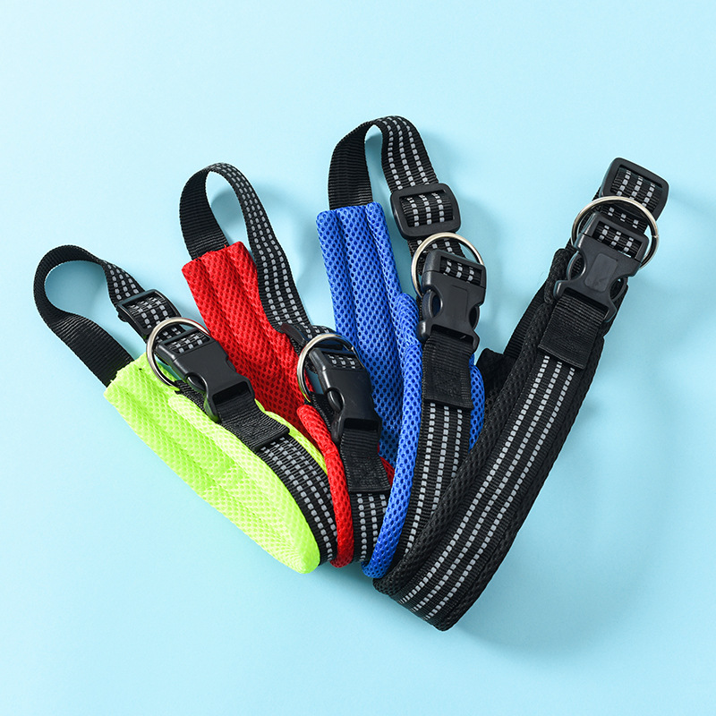 Nuevo collar de perros transpirable nylon trenzado collar de mascotas conveniente fijación ajustable collar de perros suave al por mayor