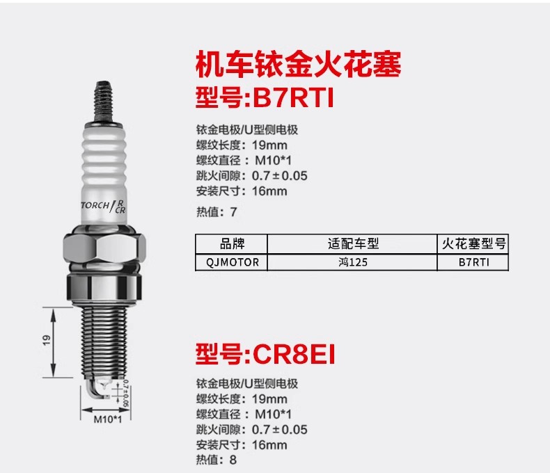 TORCH/Torch genuine goods Motorcycle Locomotive Spark Plug A7RTI B7RTI D8RTI CR8EI D8RTIP
