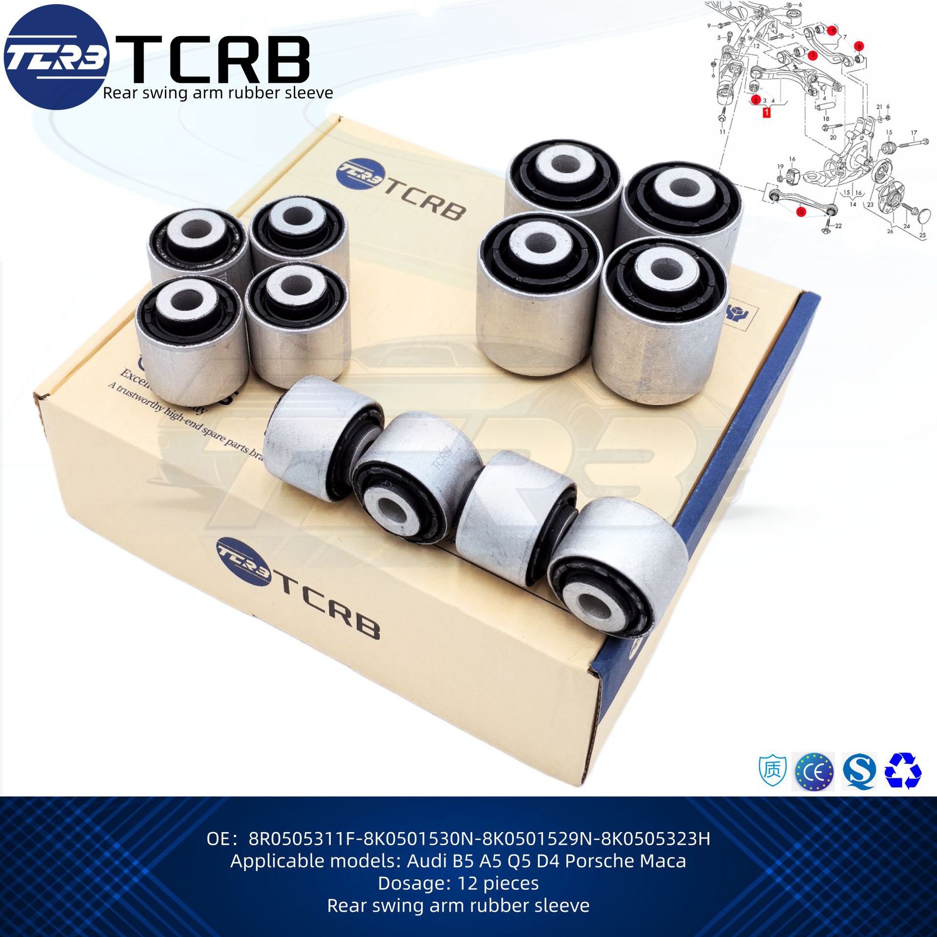 8K0501541 8K0501537C 8K0501185E Rear Swing Arm Rubber Set Suitable for Audi Volkswagen