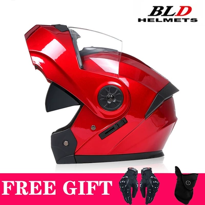 Full-Face Helmets, Electric Vehicle Helmets, Motosiklet kaskı (dəbilqə) - red-transparent-lens-comes-with-mask-gloves-s55-56
