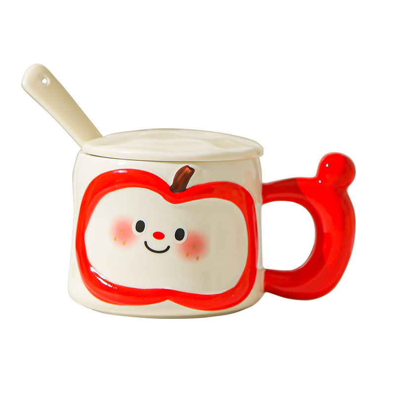 Regalos de cumpleaños creativos lindos tazas de agua de manzana de alto valor facial taza de cerámica con cubierta cuchara práctica acompañante caja de regalo