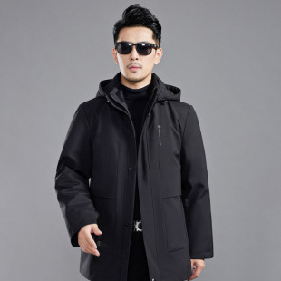 Brand Men's Parker Down Jacket for Middle-aged Dad Business Casual Hooded Warm Detachable Down Liner Jacket