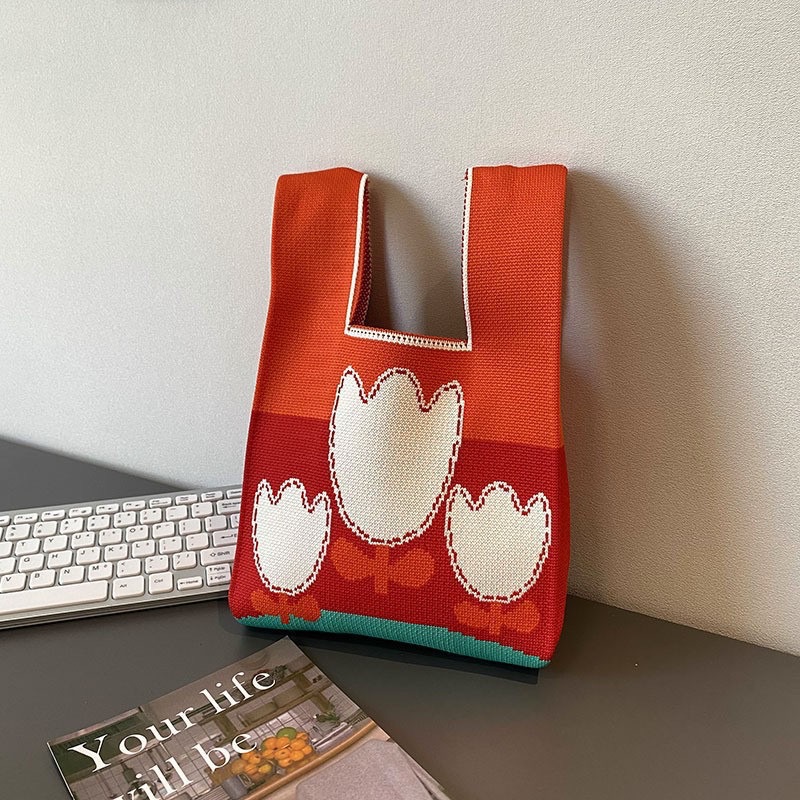 INS bolso de celebridad de Internet bolso de cubo de lana de punto para mujer bolso de mano casual bolso de mano de estilo japonés y coreano bolsa de Almuerzo