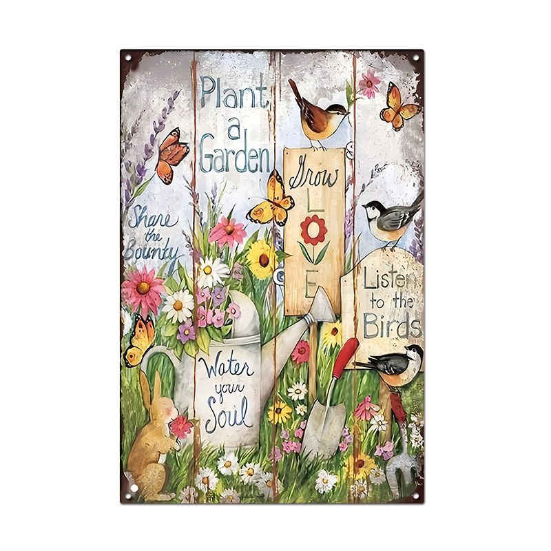 Pintura de hojalata pastoral Flor antigua retro Arte de hierro Pintura colgante pequeña Jardín al aire libre Balcón Decoración de pared Colgante transfronterizo