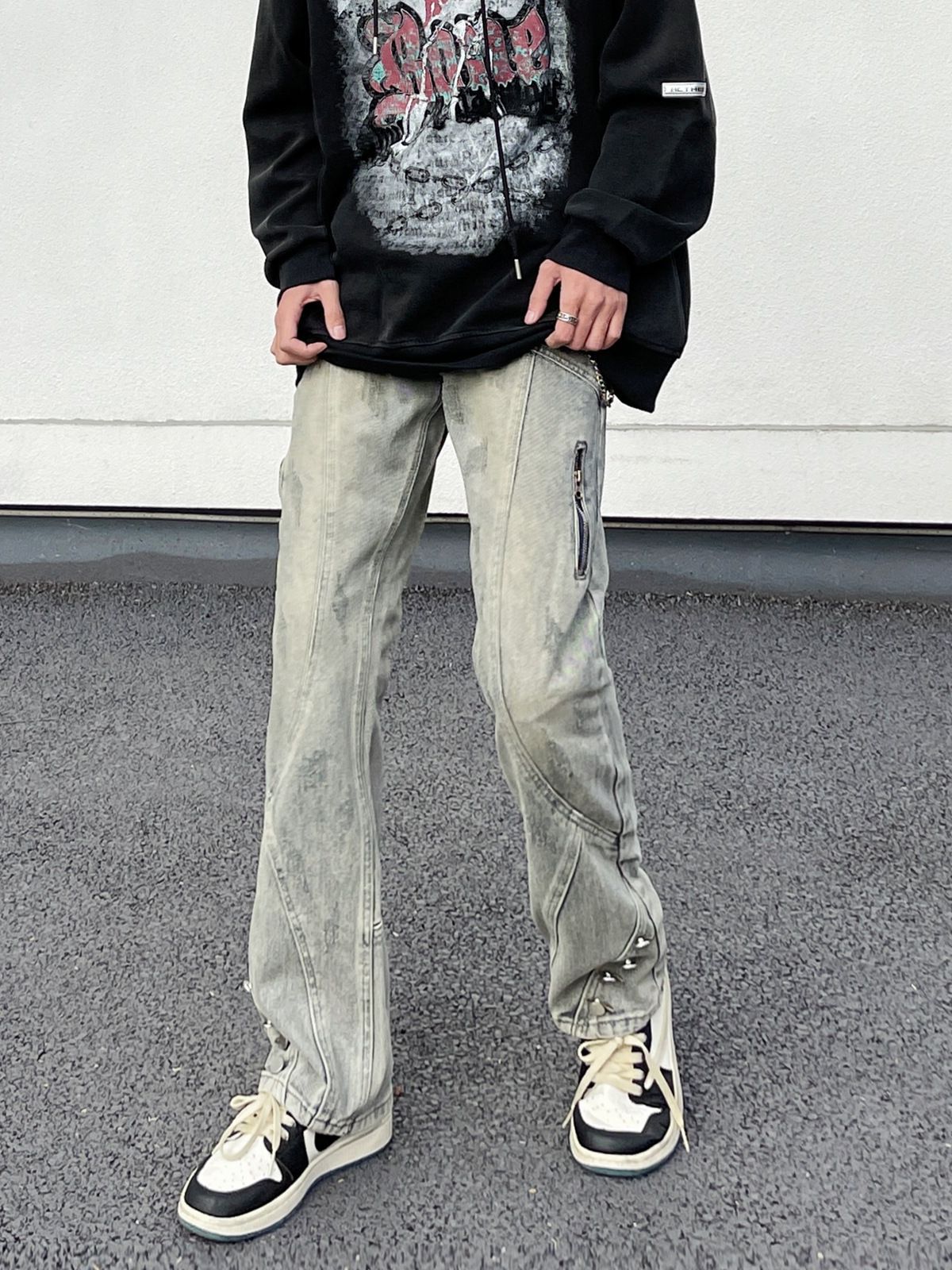 High Street American retro barro amarillo lavado jeans de los hombres flojos rectos hiphop diseño sentido Ruan guapo pantalones moda