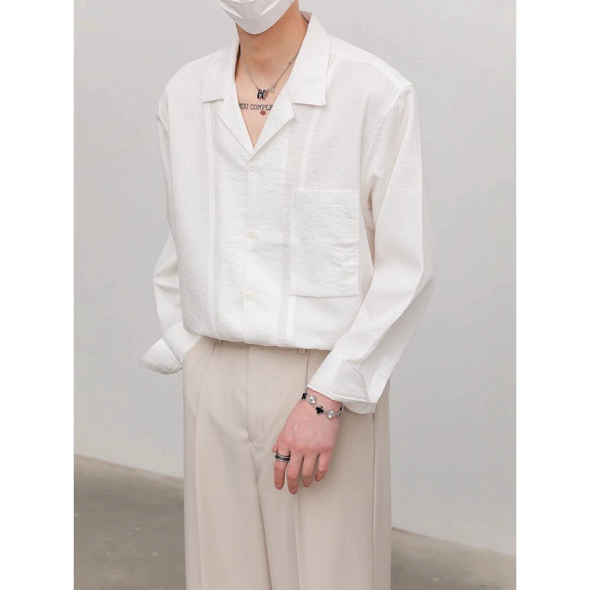 Корейская свободная кубинская рубашка с длинным рукавом с воротником мужской 2025 весна и осень новая легкая роскошь и сплошной цвет премиум-класса без горячей рубашки