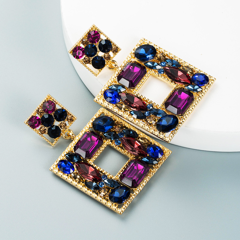 Housewarming, Anniversary, Business, Wedding, Travel, Birthday, Festival Occasion Alloy Material Geometric Pattern Fashion Geometric Diamond Alloy Artificial Gemstones Earrings