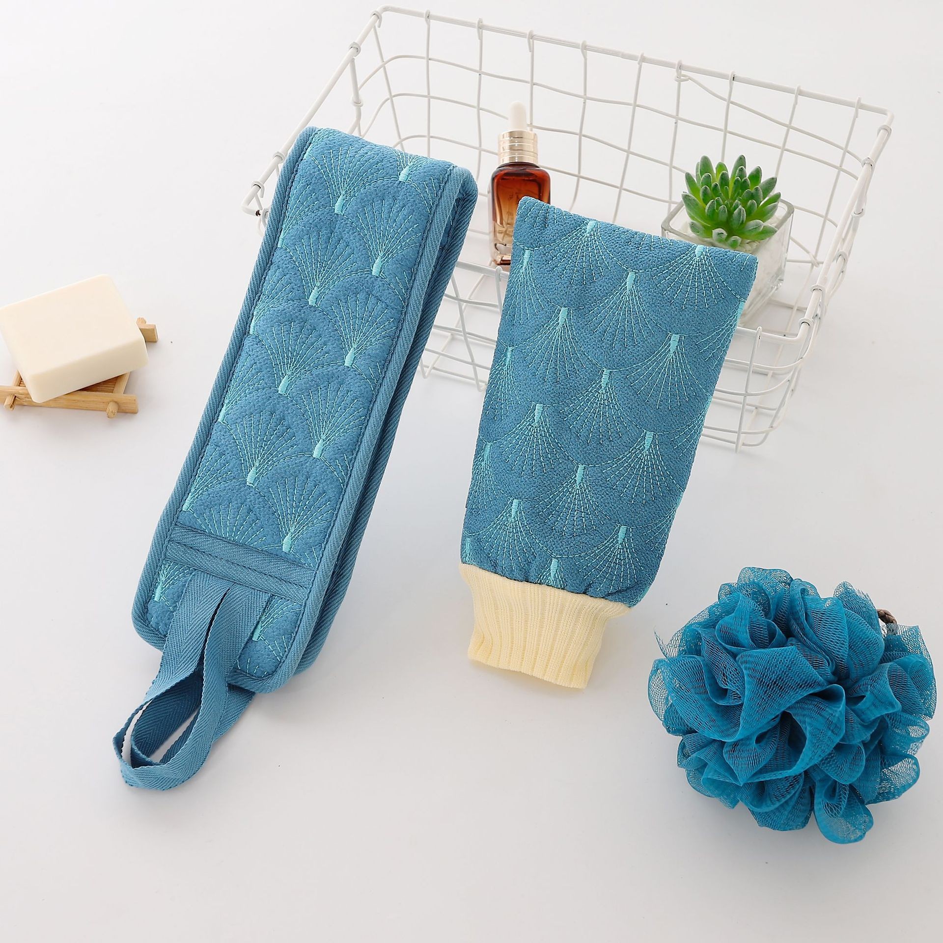 美人魚洗澡巾搓澡巾三件套加厚加長純棉搓灰搓背巾沐浴手套