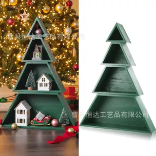 跨境圣诞树造型置物架圣诞树木架摆件多层收纳展示架氛围感装饰架