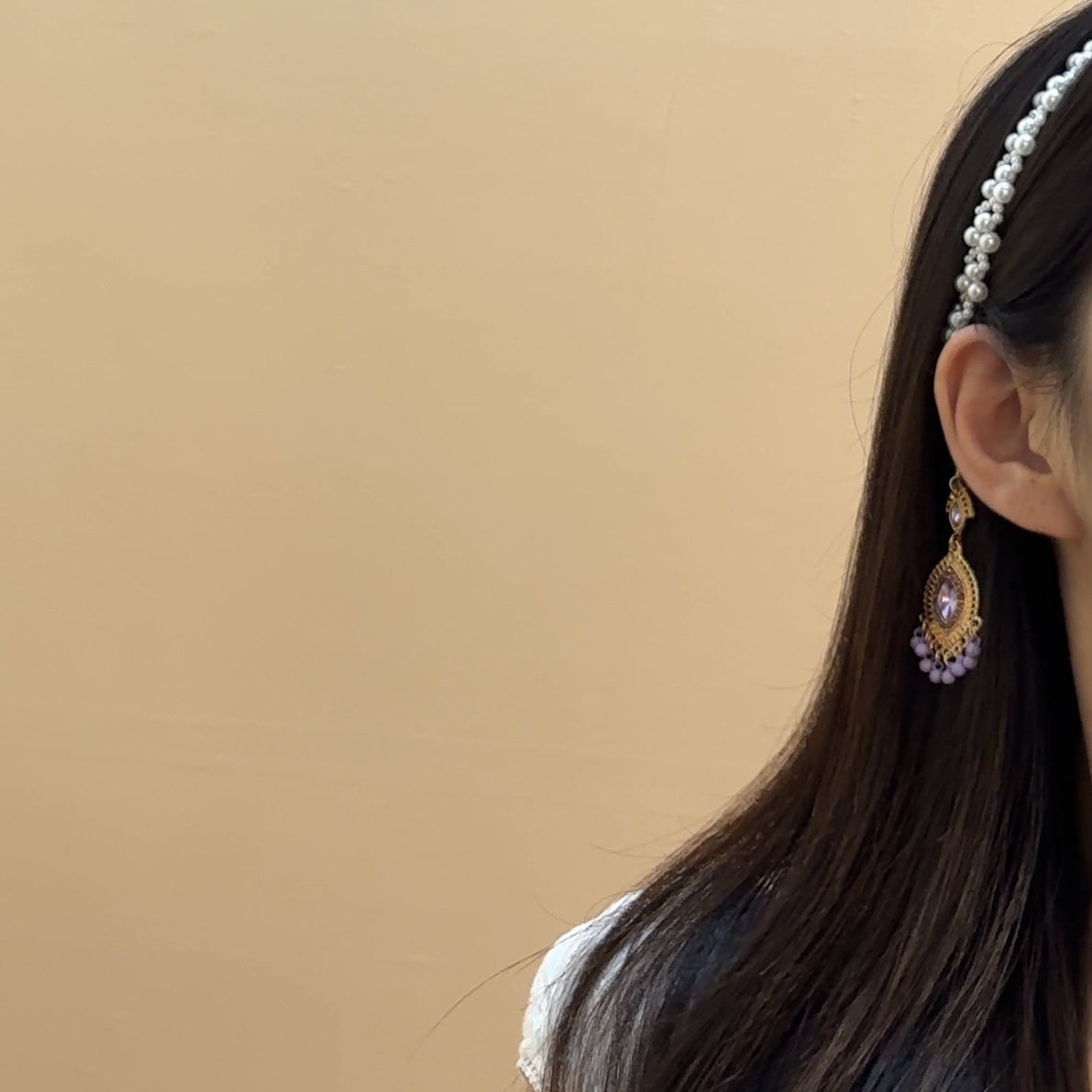 Gentle Purple Pearl Multi-layer Hair Chain and Hairpin, New Chinese Style Purple Tassel Braided Hair Accessory for Hanfu Photoshoot