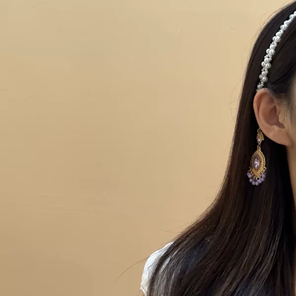 Gentle Purple Pearl Multi-layer Hair Chain and Hairpin, New Chinese Style Purple Tassel Braided Hair Accessory for Hanfu Photoshoot