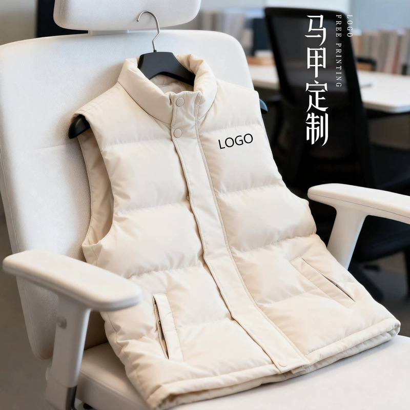 Customized workwear with stand-up collar and fleece lining, logo printed, autumn and winter thickened cotton vest for corporate groups Customized workwear with stand-up collar and fleece lining, logo printed, autumn and winter thickened cotton vest for corporate groups