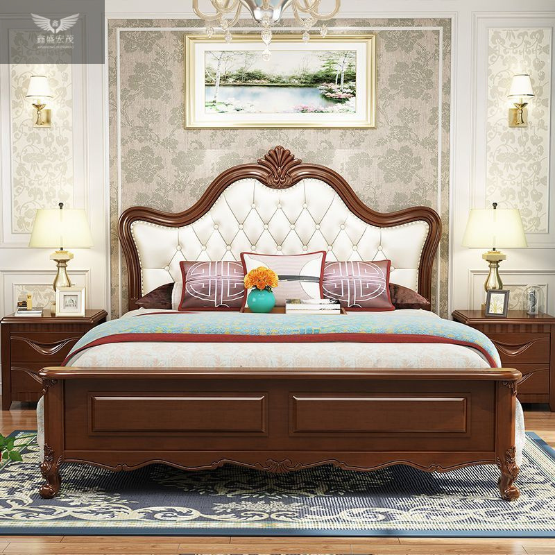 Dormitorio principal cama americana de madera maciza 1.5 cama doble retro europea moderna cama grande simple cama de boda cama de princesa