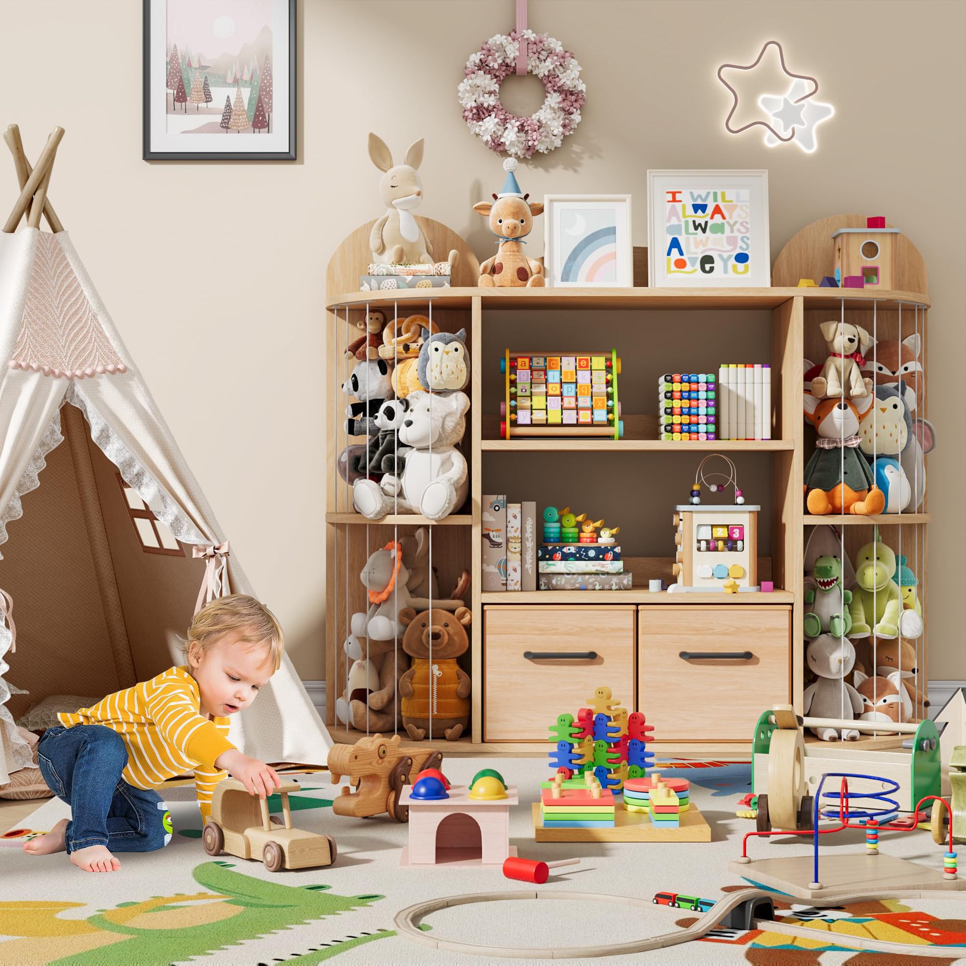 Cross-border Solid Wood Toy Rack Montessori Kindergarten Toy Storage Shelf Multi-tier Children's Bookshelf Toy Organizer