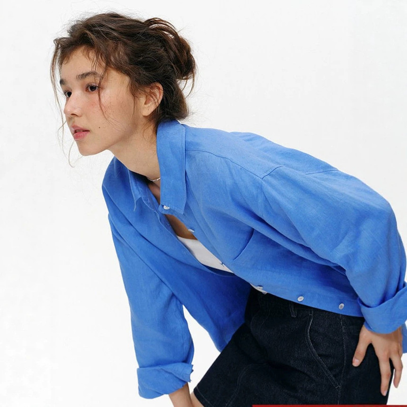 Peach French-Style Simple and Relaxed Thin 100% Linen Shirt for Women, New Summer Sun-Protective Blouse Peach French-Style Simple and Relaxed Thin 100% Linen Shirt for Women, New Summer Sun-Protective Blouse