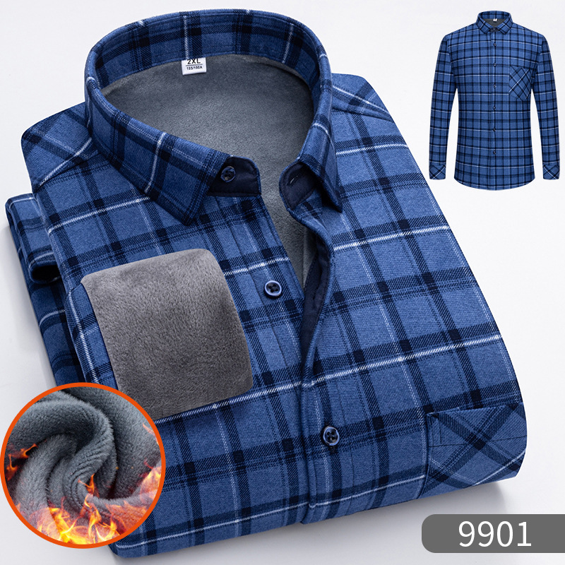 Warm Shirt Men's Long-sleeved Autumn and Winter Business Casual Plaid Shirt Middle-aged Dad Fleece-lined Thickened Inner Shirt Warm Shirt Men's Long-sleeved Autumn and Winter Business Casual Plaid Shirt Middle-aged Dad Fleece-lined Thickened Inner Shirt