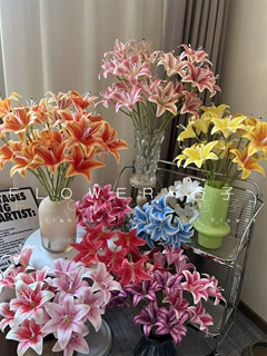 花艺师推荐9头百合仿真花把束3d打印百合花婚庆软装花材造景家居