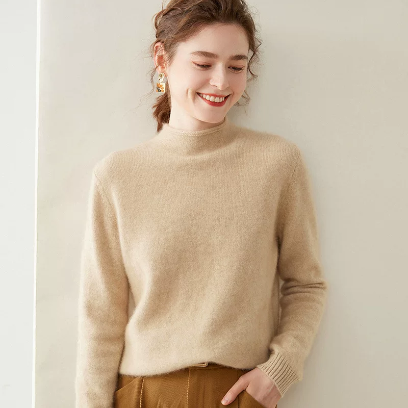 Cashmere base body-friendly classic keep warm sweater, high collar